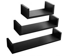 WOLTU Juego de 3 Moderno Estantes de Pared Estantería Baldas Pared CD DVD Estante para Libro Salón Comedor Negro RG9239sz