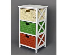Cómoda Mesa auxiliar de 72 cm de alto, Estantería para baño, pasillo, cocina, niños, en blanco con tres cestas en ratán