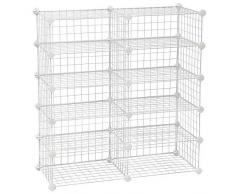 SONGMICS Zapatero, Organizador de Cubos Rectangulares, Estantería Modular DIY, 40 x 30 x 17 cm por Cada Rejilla, Armario con Cierre de Alambre Metálico, para Armario de Entrada, Blanco LPI25W