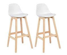 WOLTU 2 x Taburetes de Bar con Respaldo Marco de Madera Maciza Taburetes Altos Bar Imitación de Cuero Sillas Cocina Sillas Bar Paquete de 2 Blanco BH44ws-2