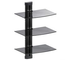 Maclean MC-664 - Soporte de Pared para Reproductores de DVD y receptores de satélite(3 estantes), Color Negro