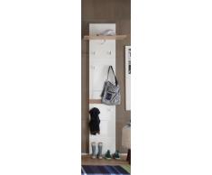 trendteam Perchero Panel perchero Set One, 60 x 195 x 25 cm en blanco brillante, detalles en acabado roble San Remo con seis ganchos de ropa, repisa y barra