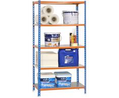 Simonrack 457100024201045 - Estantería sin tornillos (5 bandejas metálicas, 2000 x 1000 x 400 mm, 180 kg/estante) color azul/naranja/galvanizado