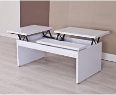 Topkit - Mesa de centro elevable con encimera dividida para elevacion frontal y lateral, fabricada en 30/19mm de grosor, color Blanco