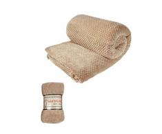 HTE Manta Cama 150/180 de Microfibra, Manta Suave para Sofá, Manta Coche Ideal para Viaje, Manta Polar 220 x 240 cm Muy Caliente (Beige 220x240cm)