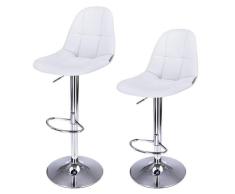 SONGMICS 2 x Taburete de Bar Regulable en Altura y Giratorio Cuero Sintético Blanco LJB68W