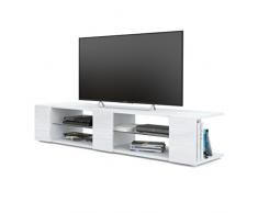 Mesa para TV Lowboard Movie V2, Cuerpo en Blanco Mate/Frentes en Blanco de Alto Brillo