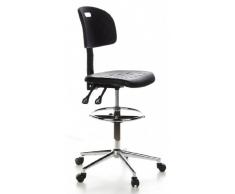 hjh OFFICE 665060 Taburete de trabajo TOP WORK 23, espuma rígida color negro, asiento antideszilante, cómodo, con apoyapiés cromado