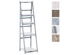 CLP Estantería Escalera Lillian De Madera I Estantería De Diseño con 4 Niveles I Estantería Librería Decorativa & Plegable I Color: Blanco/Gris