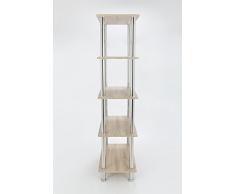 KING Moderno Sistema de estantería de 3 baldas estantería de Vitrina de 90 cm de Ancho, Patas de Cromo, Roble Blanco Lavado, marrón, 5 Shelf