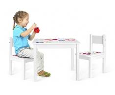 Conjunto Infantil de Mesa y Dos Sillas Madera Para Miños 1 Mesa y 2 Silas Juego de Muebles Infantiles Para Cuarto de Los Niños Estable Alta Calidad Jardín de La Infancia Esquina Infantil Diversión y Aprendizaje Motivo Mariposas