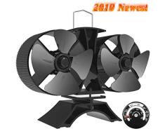 Pequeño Ventilador de la estufa - 8-cuchilla Motor Gemelo Ventilador de Estufa,Ventilador Chimenea para Madera/Estufa de Leña/Chimenea,Silencio,con Termómetro Magnético[Clase energética A +++]