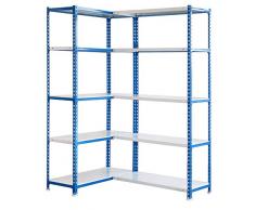 Estantería esquinera metálica sin tornillos Simoncorner de 10 estantes Azul/Blanco Simonrack 1800x900x300 mms - Estantería esquinera- Estantería para oficina - 80 Kgs de capacidad por estante