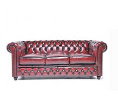 The Chesterfield Brand -Sofá Chester Brighton Rojo Gastado -3 plazas -Hecho artesanal en cuero natural