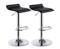 WOLTU 2X Taburetes de Bar Regulable en Altura Cuero Artificial Acero Cromado Asiento Acolchado Silla de Bar Taburetes Alto Cocina Negro BH11sz-2