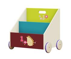 Labebe Estanteria Infantil Madera, Estanteria Verde Impreso Erizo, Estanteria con Ruedas por 1-3 Años, Estanteria Colores/Estanteria Madera Niño/Mueble Libreria Infantil/Estanteria Habitacion