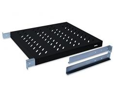 DIGITUS Professional - Baldas con carriles de fijación variables para la fijación en armarios de 483 mm (19) - DN-97647 - Accesorio delantero y trasero, carga 50 kg, desde 800 mm profundidad, 1 unidades de altura, color negro