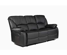 ECODE Sofa Canapé Tres Plazas Reclinable con Masaje por Ondulación Vibrante, Calor Lumbar, Polipiel ECO-8590/3 Negro