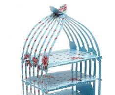 SODIAL(R) Estante de pastel carton de cupcake de jaula de pajaros Sostenedor de exhibicion del te de fiesta boda vintage azul