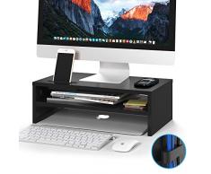 1home - Soporte de Monitor de portátil Ordenador Elevador de Monitor 2 Niveles Negro, W420 x D235 x H142mm (con Soporte para teléfono Inteligente y gestión de Cables)