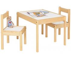 Pinolino Olaf - Juego de mesa y 2 sillas infantiles (parcialmente macizo, mesa de 64 x 50 x 46 cm, sillas de 28 x 30 x 51 cm, ideal para manualidades), color blanco y natural