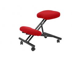 PIQUERAS Y CRESPO Modelo Mahora - Taburete de oficina ergonómico fijo, regulable en varias posiciones y con ruedas - Asiento tapizado en tejido BALI color rojo (CON RODILLERA)