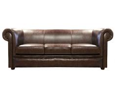 Casa Padrino sofá 3 plazas de cuero genuino marrón oscuro 200 x 90 x H. 80 cm - Muebles de Salón de Lujo