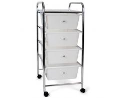BAKAJI Carro Esteticista de Acero Cromado cajonera 4 cajones extraíbles con 4 Ruedas + Estante Superior Carro Carro con cajones Uso Oficina Casa Muebles Baño Silver Blanco 32 x 37