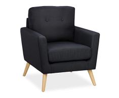 Relaxdays Sillón Vintage, Butaca Retro, Años 50 y 60, Salón, Tela, Madera y Gomaespuma, 88 x 74 x 77 cm, Negro