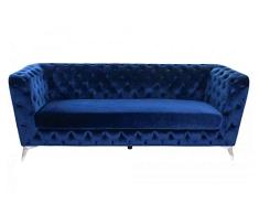 DRW Sofá Capitone de Poliéster y Metal en Azul Marino 211,5x86x79cm