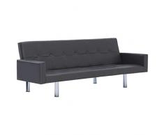 Festnight Sofá Cama 184 X 77,5 X (60,5/64 / 66,5) Cm Gris con Reposabrazos de Cuero Sintético
