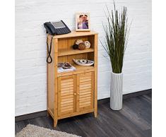 Relaxdays Lamell Armario de baño de bambú, 92 x 50 x 25 cm, con 2 asas y puertas, armario de baño o armario auxiliar con estantes de madera, color natural