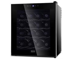 Cecotec Vinoteca Grand Sommelier 1600 SilenceCrystal. 16 Botellas, Capacidad 48L, Diseño Puerta FullCrystal, Acabado de Espejo, Estante en Acero Inox, Panel Táctil y Pantalla LED, Evita vibraciones.