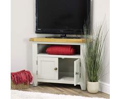 Arklow Mueble esquinero para TV, machihembrado de roble pintado de color gris