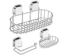 kingrack Estante de la Ducha,Estanteria Baño Autoadhesivo,Cesta de Ducha,Ducha Caddy Rack,Titular de Papel,Jabonera,Acero Inoxidable 304,3 Piezas