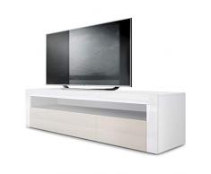 Mesa Baja para TV Valencia, Cuerpo en Blanco Mate/Frente en Crema de Alto Brillo con Marco en Blanco de Alto Brillo