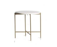 EXPOLAM HOME - Mesa Auxiliar metálica OPORTO de Bandeja Circular Blanca y con Patas en Color Dorado