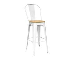 Vaukura Taburete Tolix con Respaldo Alto - Taburete Industrial Metálico Brillo (Blanco)