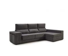 Home Heavenly®- Sofá ChaiseLongue, Marte, 3 plazas con arcón, tapizado Color Gris, Tratamiento Antimanchas (Chaise Longue Derecho)