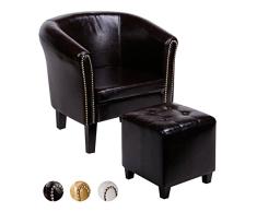 CCLIFE Sillón Chesterfield -Sofá Chesterfield Diseño clásico sillon chester para sala, comedor, oficina, butaca sillon salon, Color:MARRÓN + Banquillo
