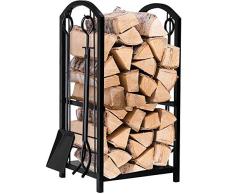 Amagabeli Estante para leña de Chimenea Estante de registro de Chimenea con 4 Herramientas de Chimenea 70x40x30cm Estante de leña Estufa de leña para Chimenea Titular de Registro de Chimenea Conjunto