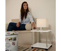 Relaxdays Mesa Auxiliar Redonda con Ruedas 40x40x41.5 cm Madera y Acero Inoxidable Blanco