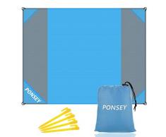 Ponsey Alfombra de Playa, Manta de Picnic Impermeable Manta 200 x 200 cm Anti Arena Portátil Manta con 4 Estaca Fijo para la Playa, Acampar, Picnic y Otra Actividad