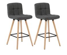WOLTU 2X Taburete de Bar con Respaldo, Marco de Madera Asiento de Lino Muebles Cocina Taburete Alto para Cocina, Bar, Paquete de 2 Unidades Gris Oscuro