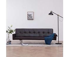 UnfadeMemory Sofa Cama de Salon con Reposabrazos,Decoración de Hogar,Diseño Moderno,Modo de Sofá con 3 Posiciones Ajustables,Estructura de Madera,Tapicería de Cuero Artificial (Marrón)