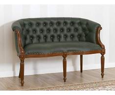 SIMONE GUARRACINO LUXURY DESIGN Sofá Isabelle Estilo Vittoriano 2 plazas Color Nogal Eco-Piel Verde Vintage