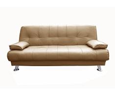 Mueblix Sofa Cama Tera - Beige | Tapizado en Piel sintética Sistema Apertura de Libro o Clic-clac | Cama 120 cm x 195 cm. Sofá: Largo: 195 cm. Fondo: 90 cm. Alto: 90 cm.