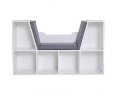 HOMCOM Estantería Librería con Asiento 6 Cubo Librería Original Infantil Zapatero con Cojín Estante con Banco Multiusos 102x30x61cm