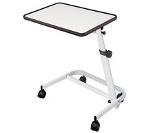 Mesa auxiliar de cama plegable, reclinable y con ruedas y freno color blanco