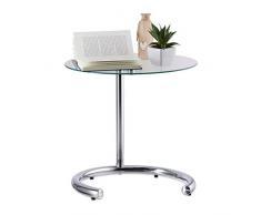 Relaxdays Mesa Auxiliar de Altura Regulable hasta 70 cm, Mesita Café, Acero Cromado-Cristal, Superficie 46 cm, Plateado, 70 x 46 x 46 cm